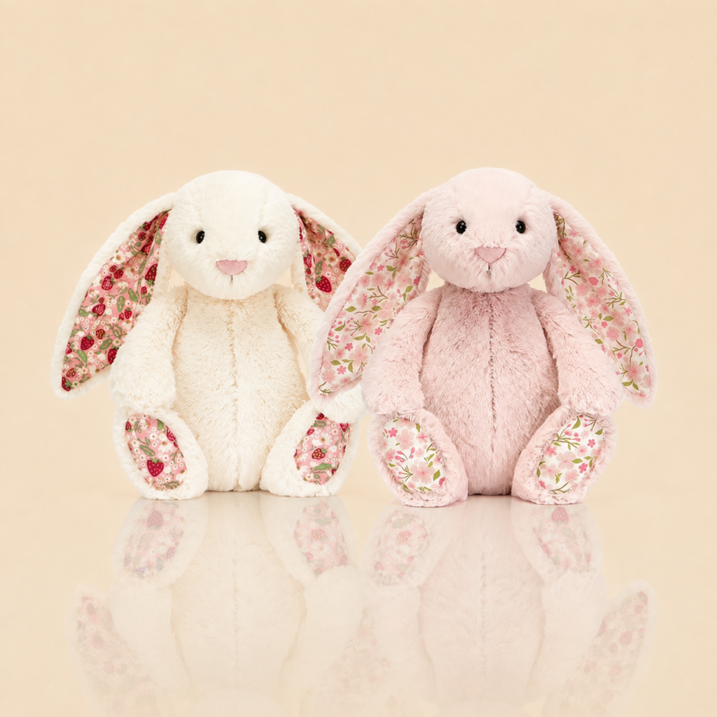 JC Easter Series, Cherry Blossom Pink, White, Floral Bonnie Rabbit, Medium, 31cm